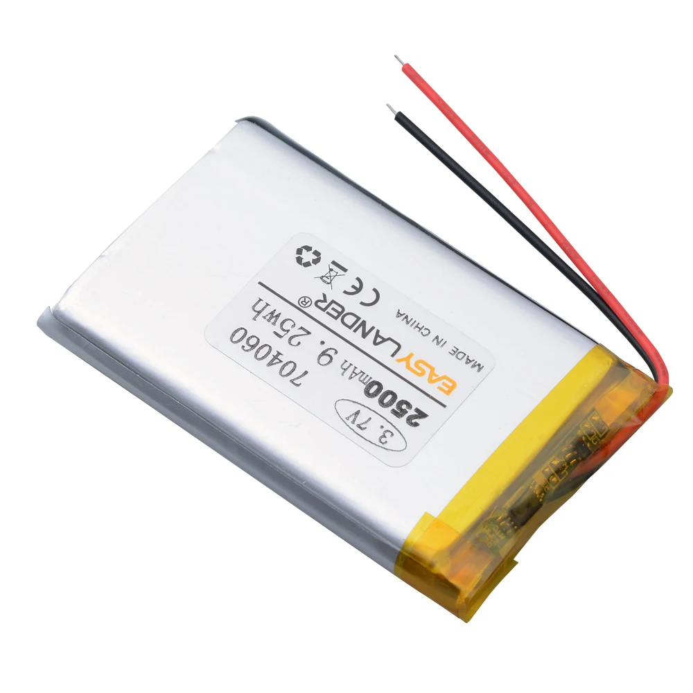 JST1.5mm 2pin 3.7V 2500mAh 704060 akumulator litowo-jonowy polimerowy do e-booków GPS kamera samochodowa