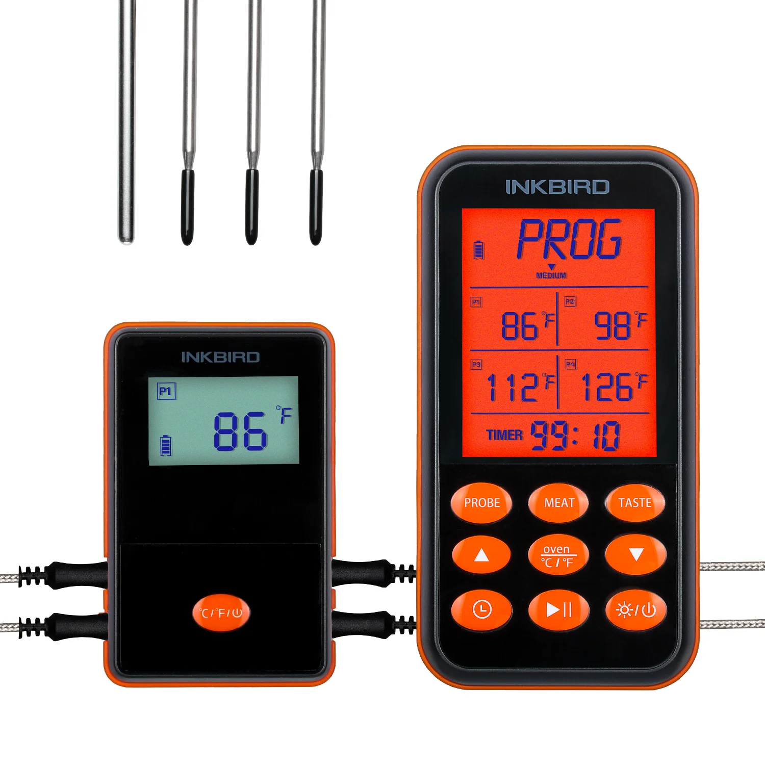 

INKBIRD IRF-4S Barbecue Thermometer with 4 Probes 1000mAh Rechargeable Waterproof Meat Thermometer with Back Magnetic