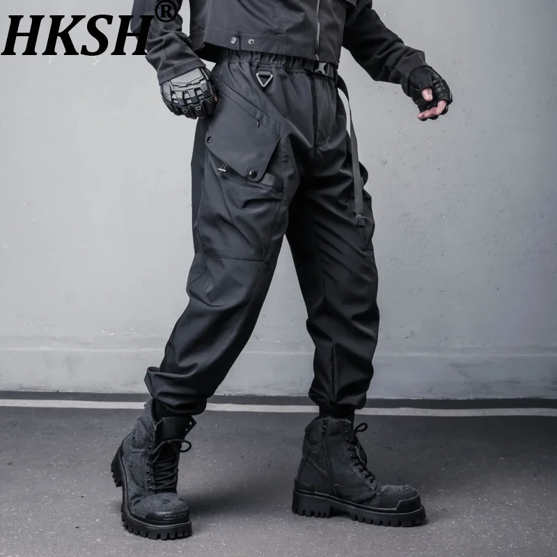 

HKSH весна осень новые мужские уникальные нишевые брюки-карго свободные модные функциональные брюки с несколькими карманами в стиле сафари темный повседневный панк HK11919