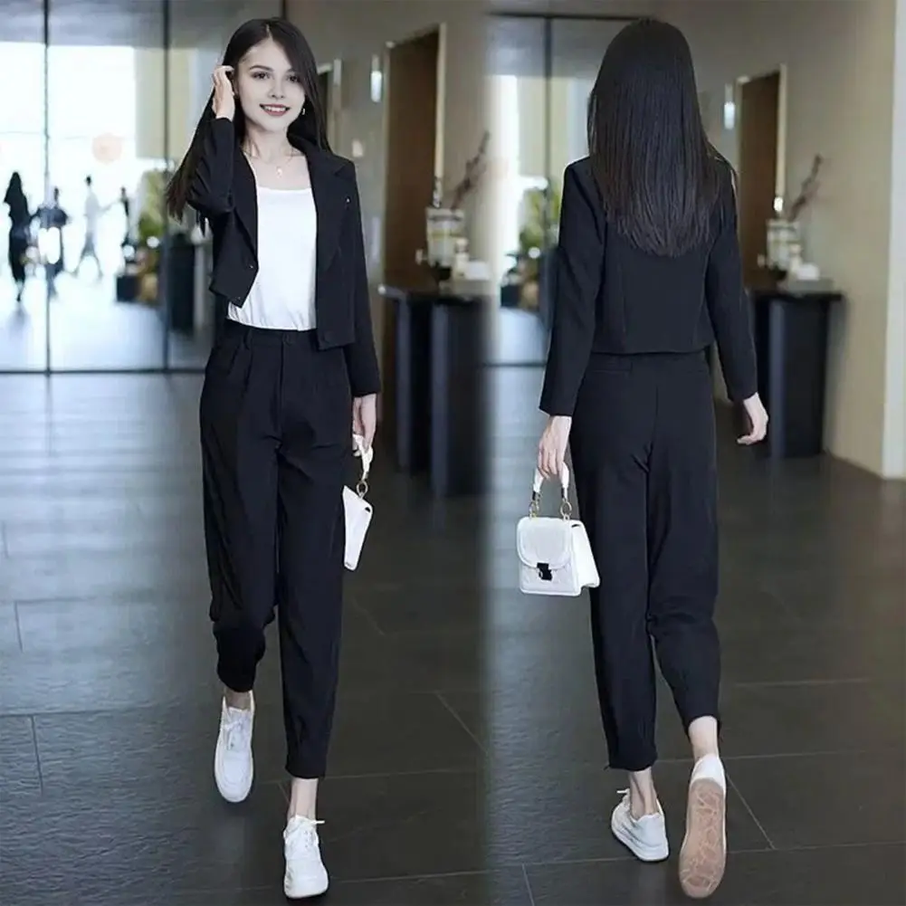 

Women Coat Pants Set Elegant Women's Business Suit Set Lapel Double Buttons Cardigan Jacket High Waist Trousers Formal Commute