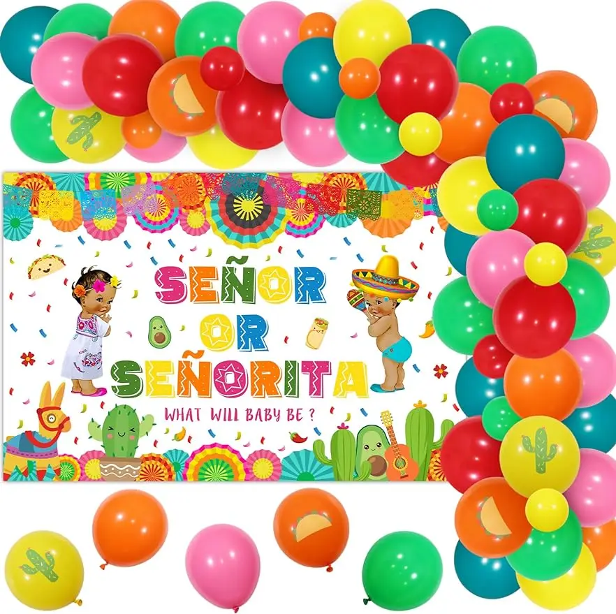 Senor or or Senorita Gender Reveal Party Decorations, Mexican Fiesta, Backdrop for Taco, Bout Supplies