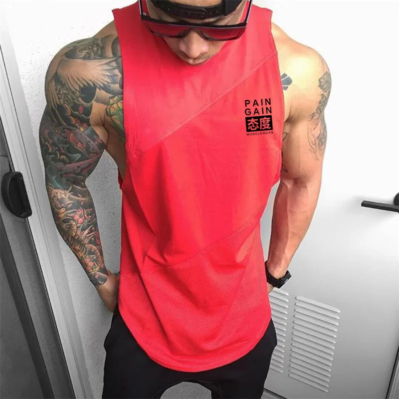 

Mens Fitness Singlets Bodybuilding Printed O-neck Patchwork Gym Clothing Men Workout Vests Sportswear Sleeveless Shirt M-2XL