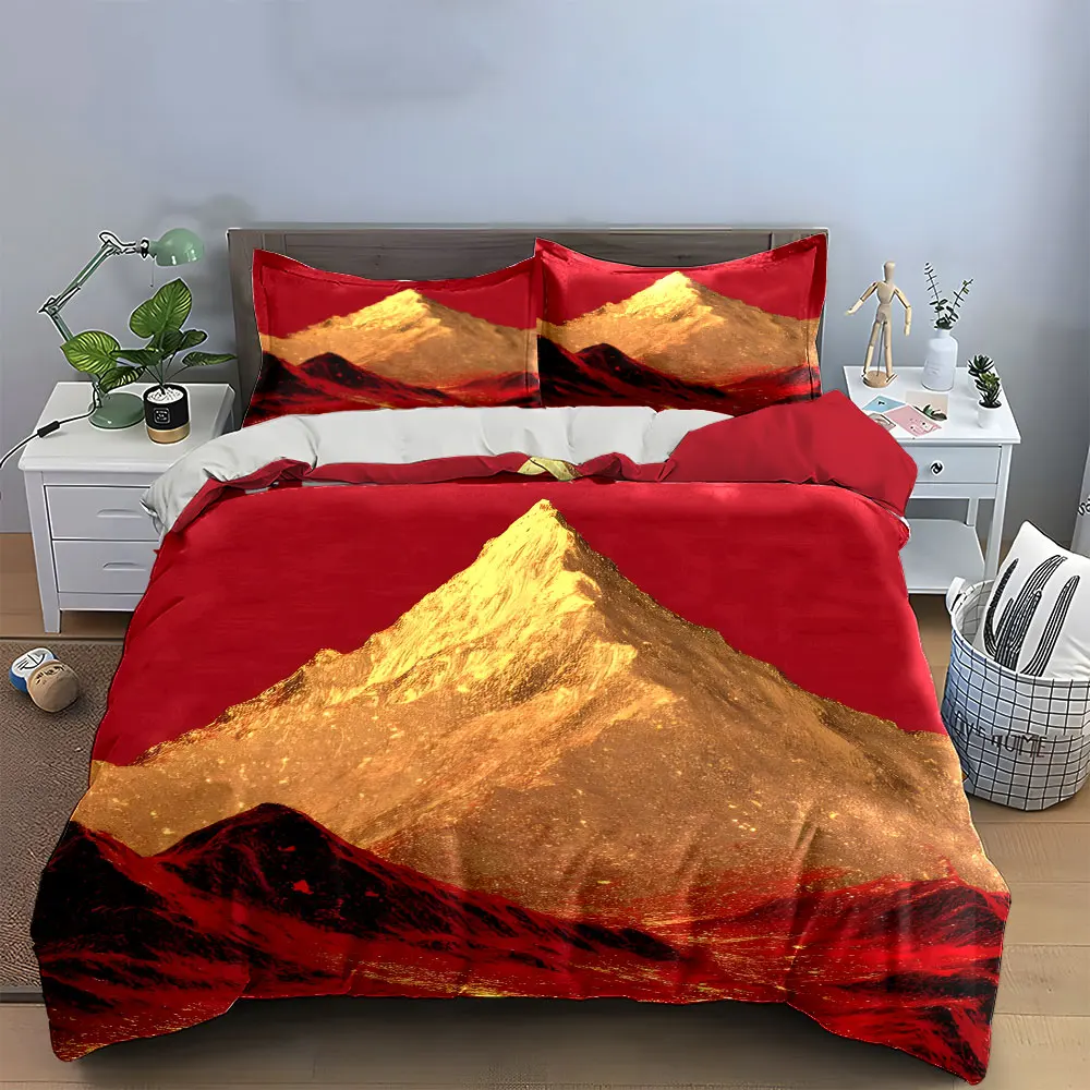 Golden Mountain Decorative Artwork Set Bedding Set with 1 Duvet Cover 2 Pillowcases Single Double King Queen, Gift