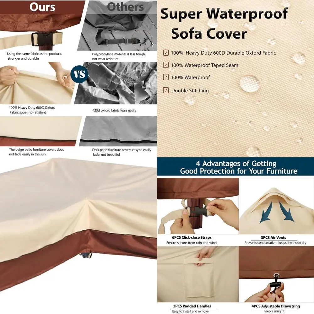 

Водонепроницаемый уличный секционный чехол 600D Сверхмощный L-образный чехол для дивана с вентиляционными отверстиями (85x58)