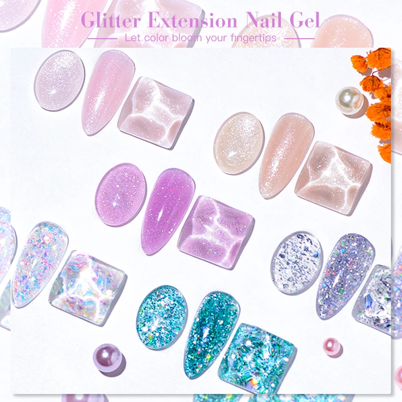 يجتمع عبر 8 مللي بريق تمديد سريع هلام مسمار البولندية الوردي الأزرق شبه الدائم نقع قبالة مسمار الفن UV LED الصلب هلام الورنيش الأظافر