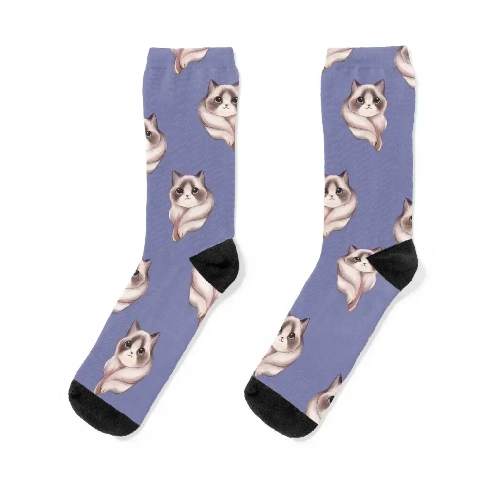 Lavender Ragdoll Cat Blue Eyes Painting Socks halloween compression Men's Socks Women's