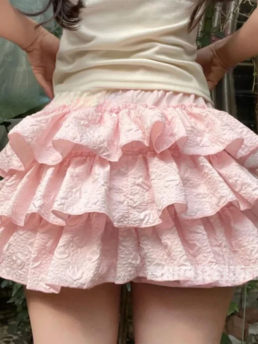 

Women Fashionable Flower Cake Skirt Shorts 3D Pleated Layered Pleated Elastic Waistband Shorts Casual Puffy Skirt Pumpkin Shorts