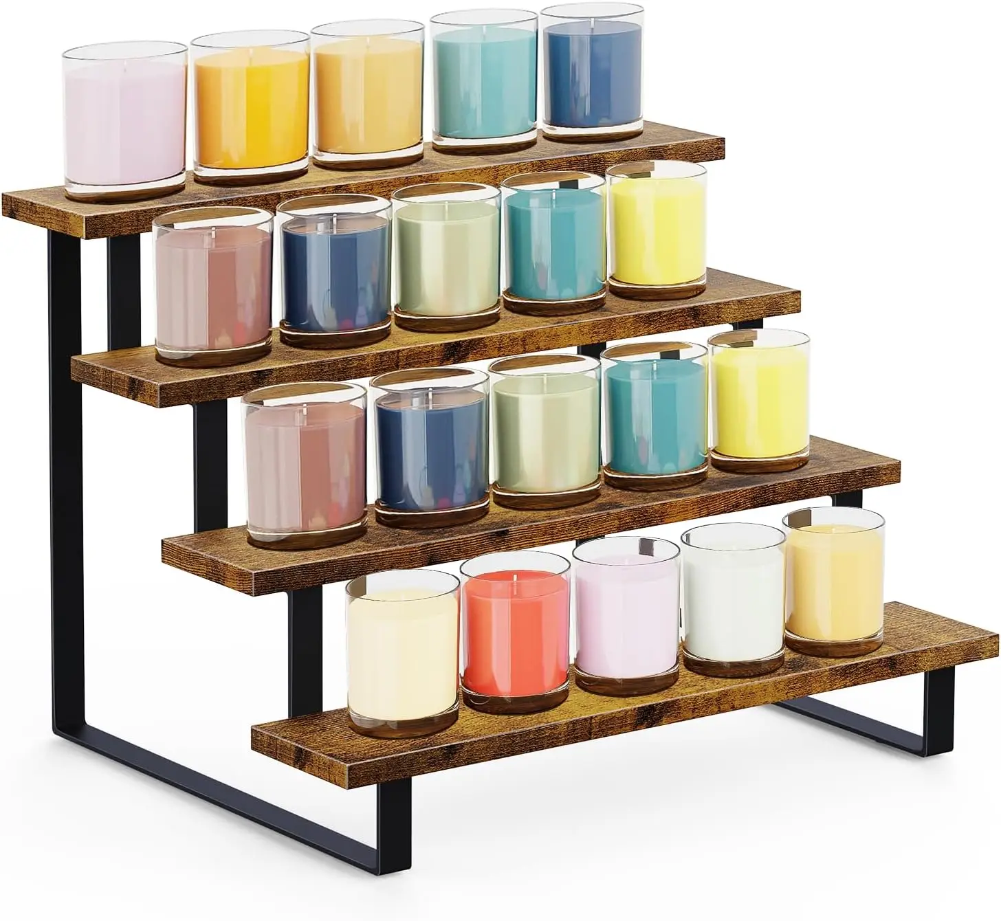 

Wooden Display Riser Stand, 4 Tier Perfume Organizer, Spice Rack for Counter, Tabletop Shelf for Vendor Shows, Candles, Tumblers
