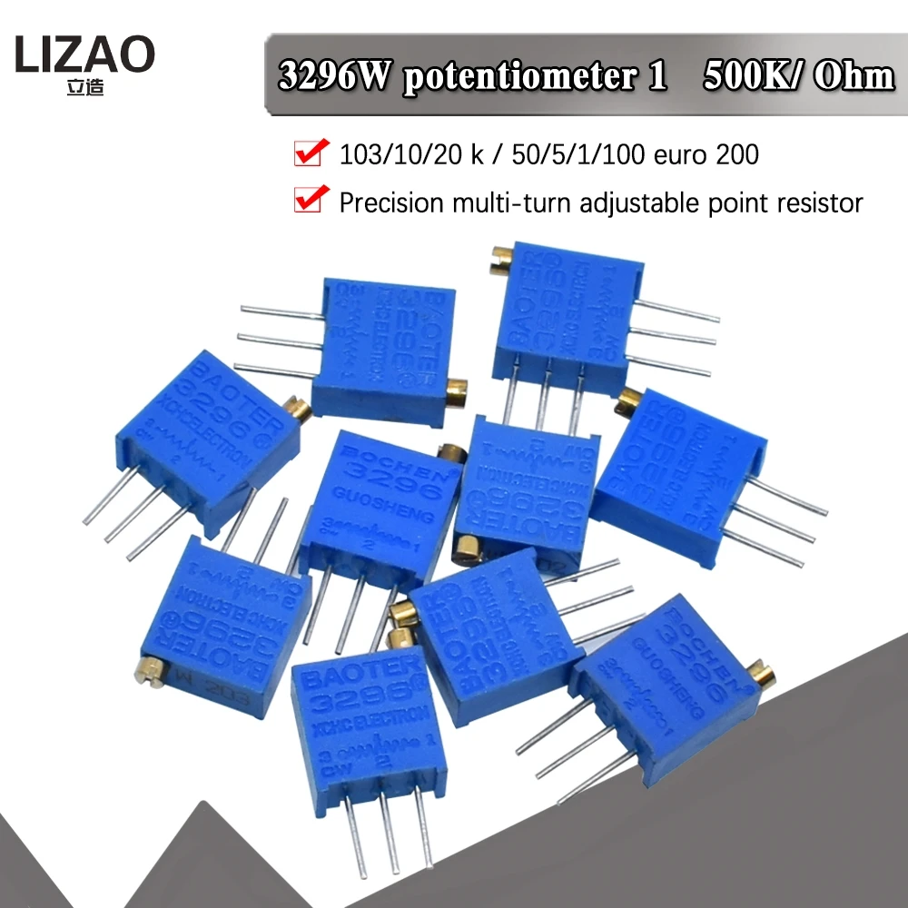 10PCS 3296W Multiturn Trimmer Potentiometer 50Ω to 1M Ohm High Precision Variable Resistor Adjustable Point Resistor