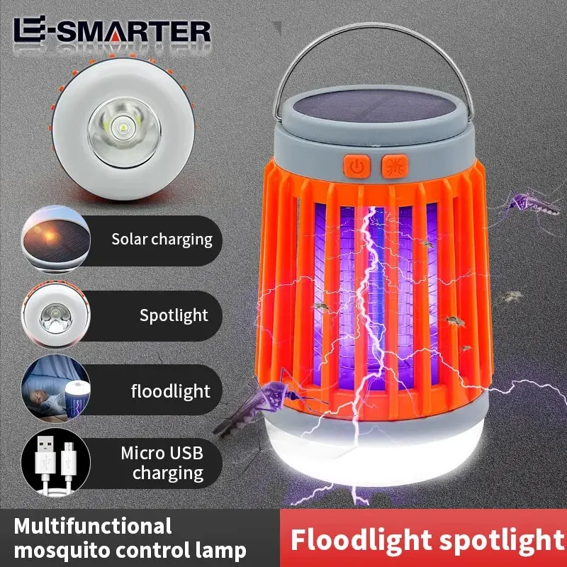 Solar Charging Rechargeable Electric Mosquito Killer Lamp UV Light Bug Zapper Trap Summer Fly Swatter Insect Killer Light