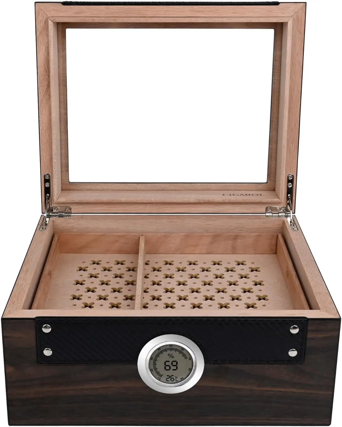 

Small Cigar Humidor Cabinet with 2 Tiers & External Drawer, Spanish Cedar Wood for Sophisticated Storage