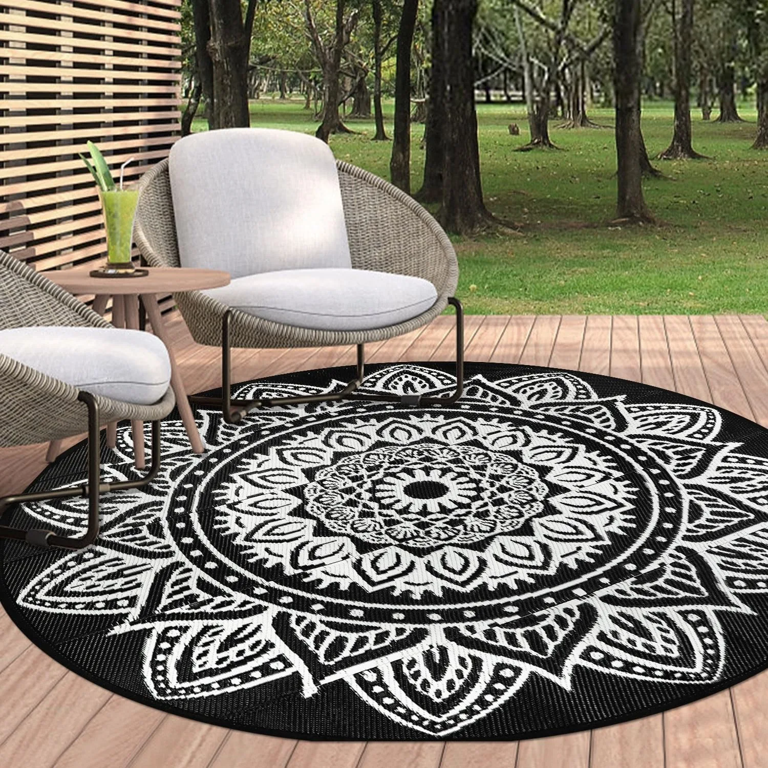 Festive Antique Boho Motif Circular Rug Decorative Non Slip Door Mat Versatile Accent For Gym Dance Studio Lounge Room