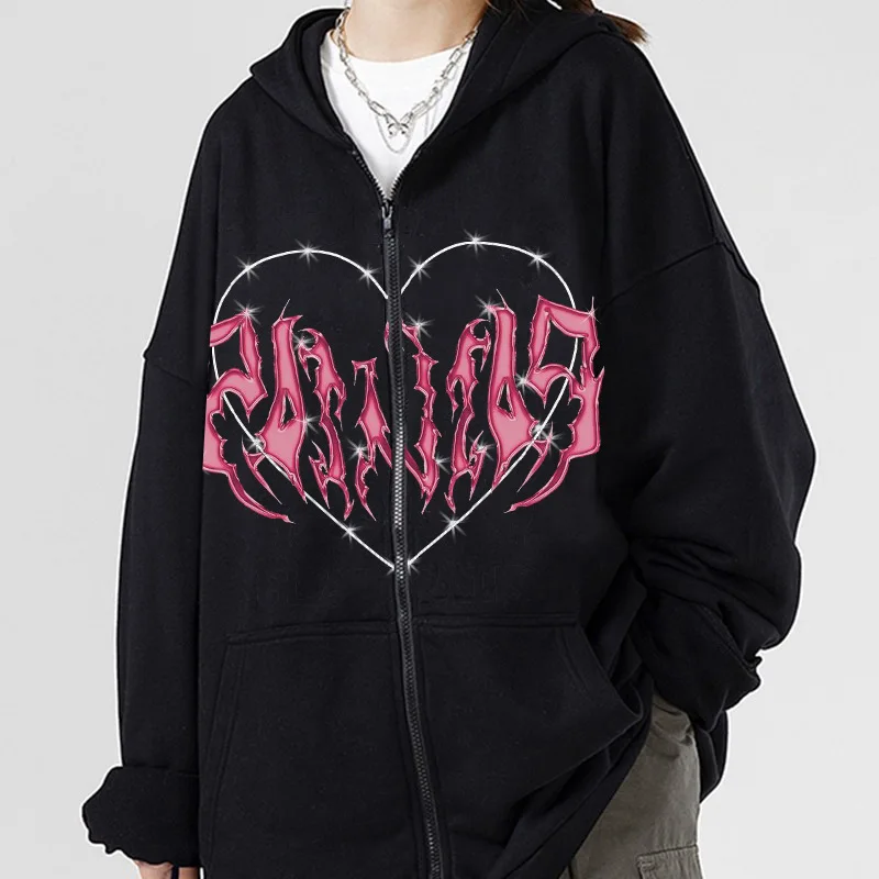 Moda Y2K szkielet bluzy kobiety Gothic czarny Zip Up bluza oversize panie Retro Harajuku z kapturem kurtka Streetwear płaszcz