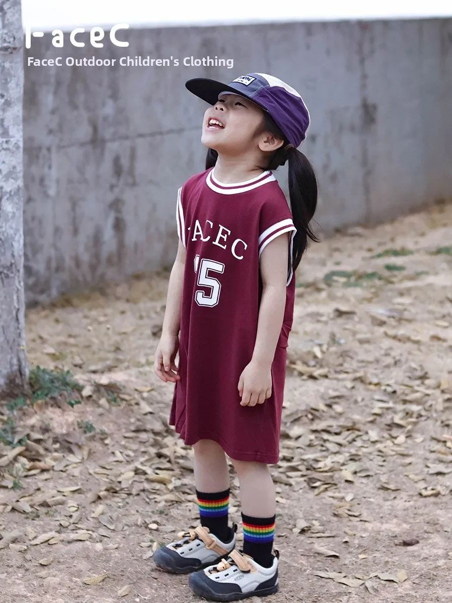 Pure Cotton Summer Outdoor Basketball Training Skirt for Girls Loose Sports Vest Dress Korean Style Letter Pattern A-Class Sa...