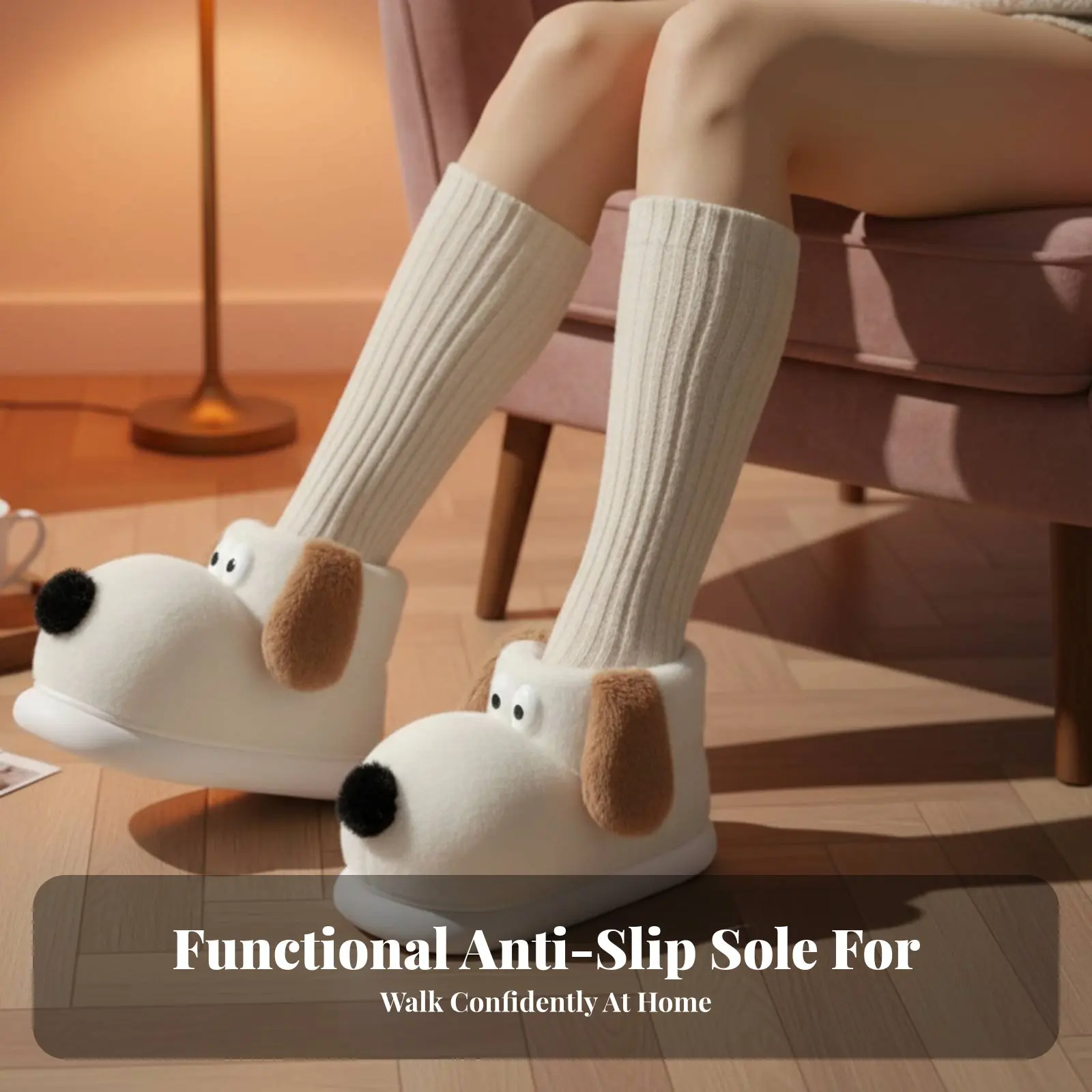 

Зимние плюшевые тапочки-собачки, нескользящие, для дома и улицы, парные, теплые домашние тапочки