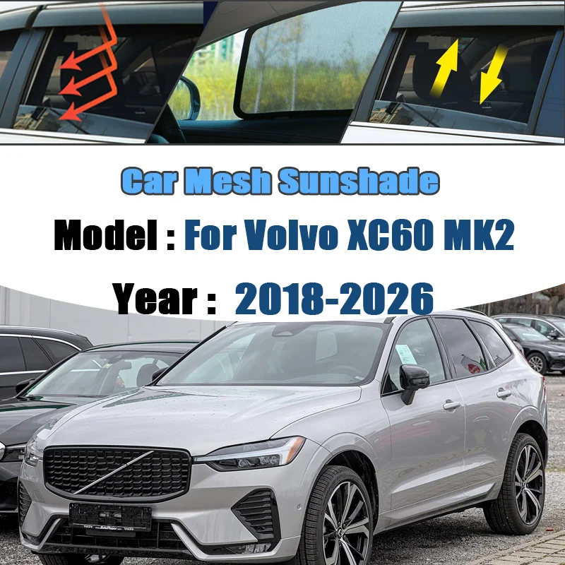 

Сетчатые шторки для автомобиля Volvo XC60 MK2 2018-2026 2022 2024 2025: магнитные солнцезащитные шторки на окна, защита от насекомых, автоаксессуары