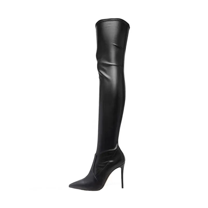 

Arden Furtado 2025 Spring Elastic microfiber Thin heels Skinny boots Pointed toe Slip-on Super high heel Over the knee boots