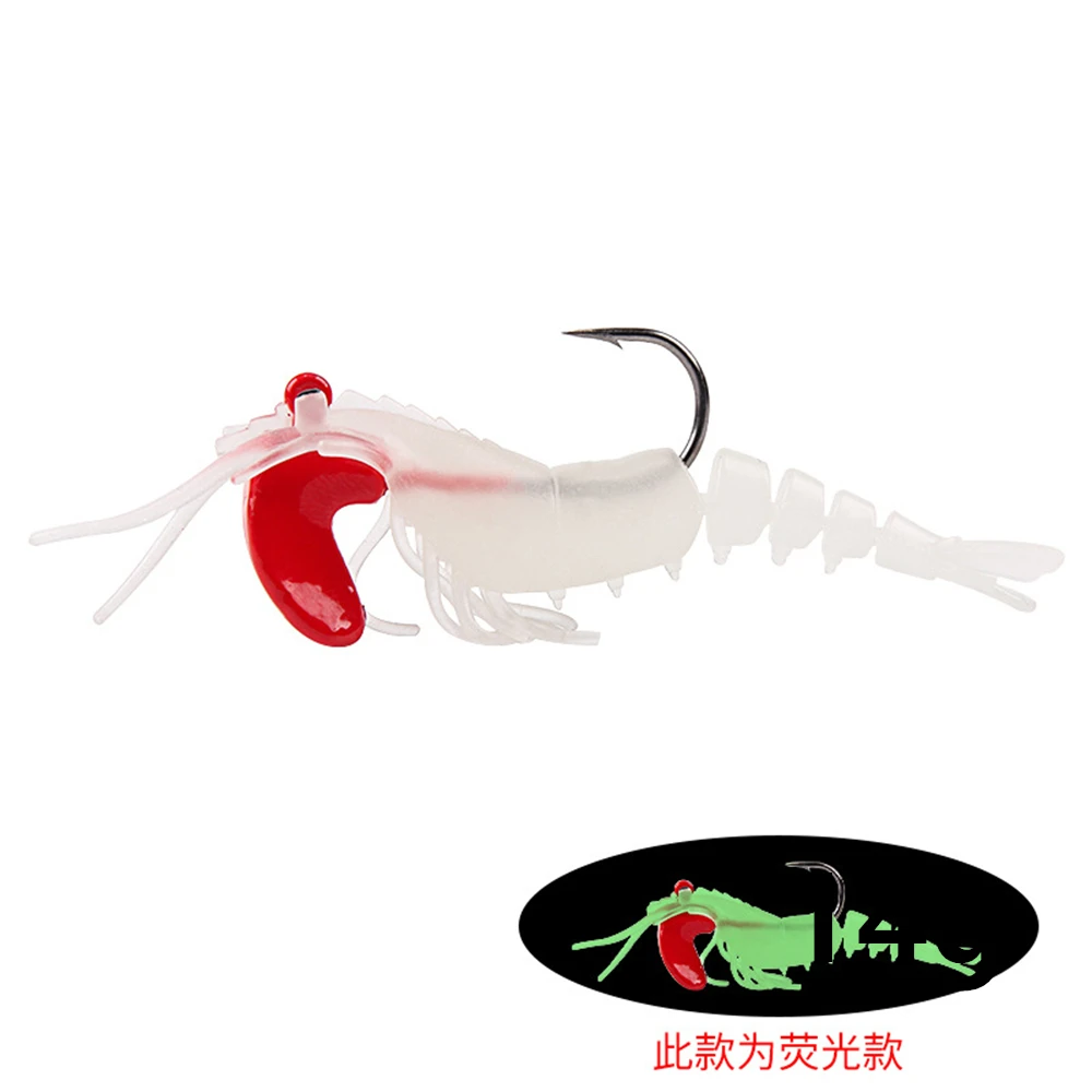 Fluorescence Silicone Bait Shrimp Soft Plastic Artificial Soft Prawn with Hooks Lure Swimbait Wobblers Spinning Tackle Baits