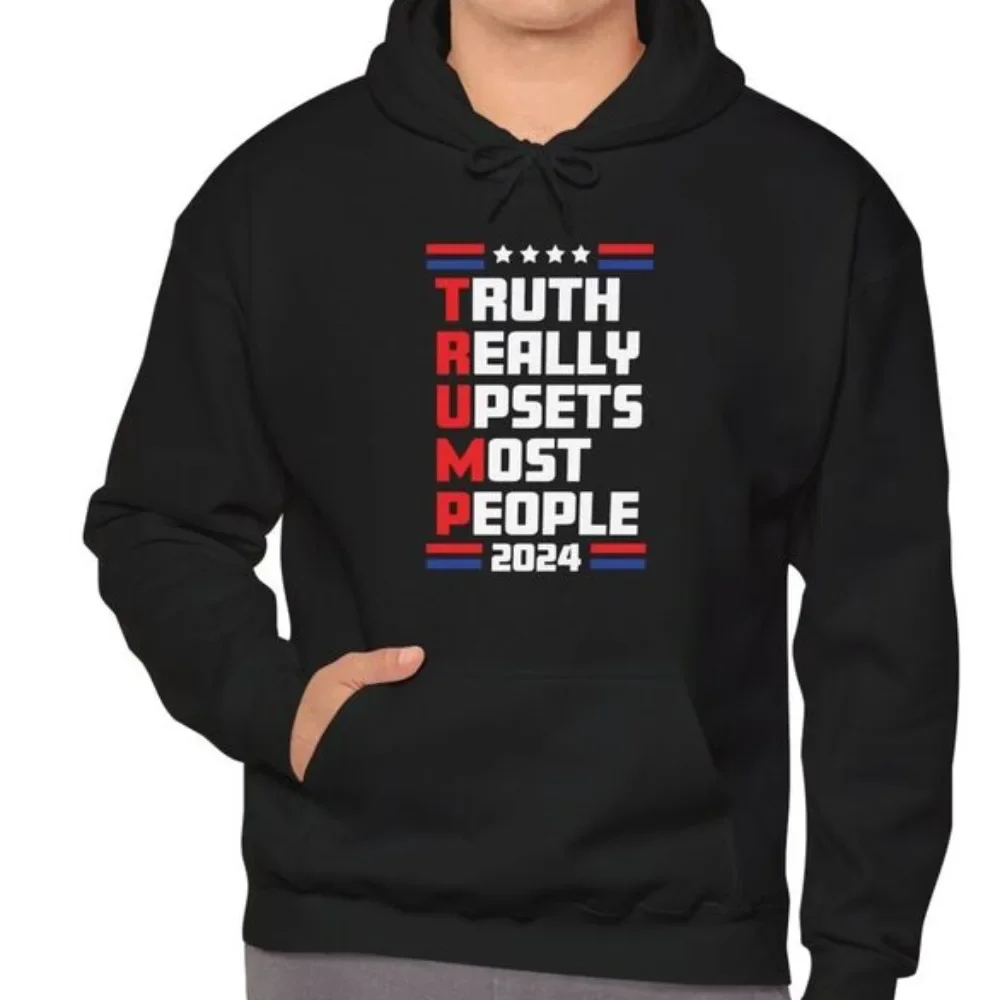 

Trump 2024 Hoodie Pullover Sweatshirt for Men Donald Trump Hooded Shirt Black Long Sleeve Hoody Clothes