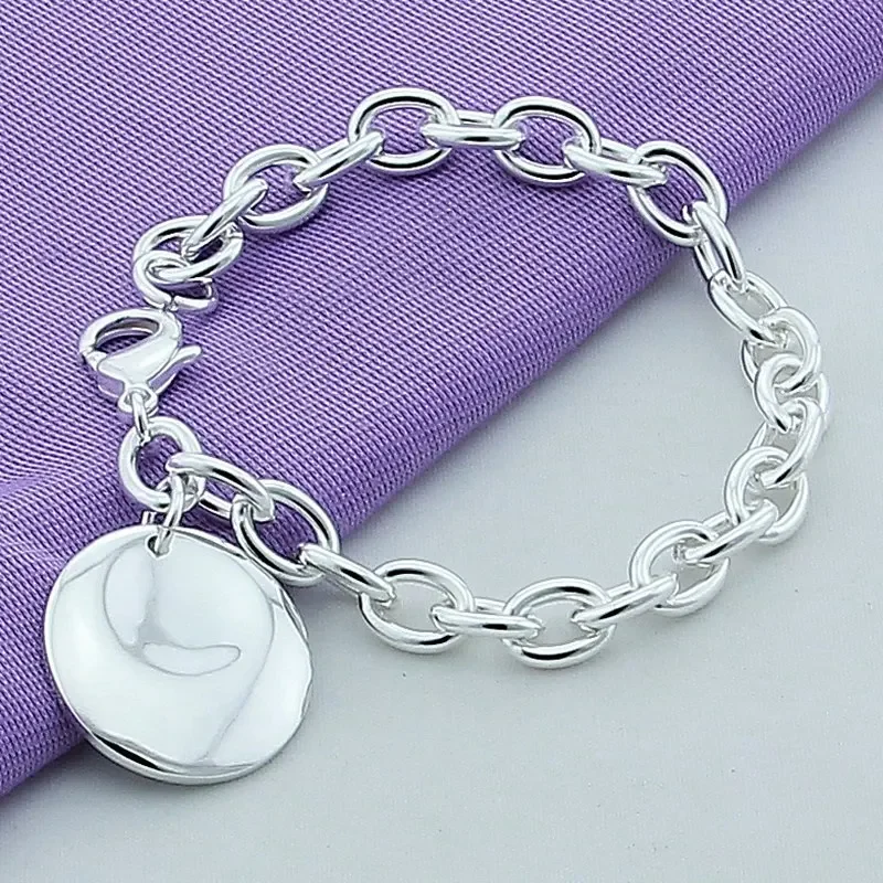 

Zhubobo Silver Bracelet Jewelry 925 Silver Simple Round Pendant Chain Link Bracelet For Women Men Fashion Bracelet