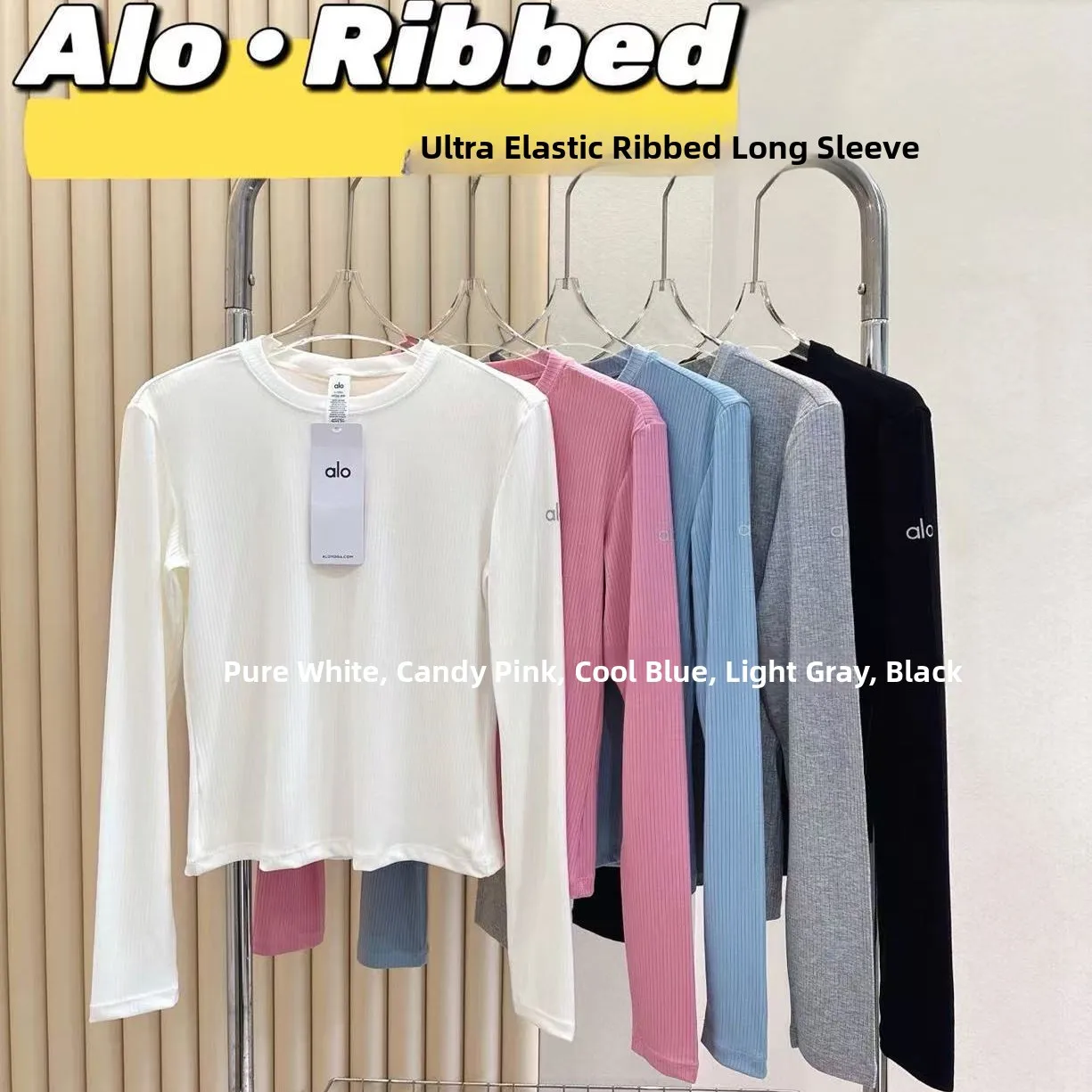 

Women's Long Sve Ribbed T-irt Yoga Slim Fit round Ne Pure Color Base irt Ultra Elastic Yoga Wear Casual Sle