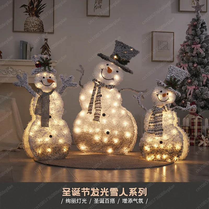 Christmas wrought iron luminous snowman elk decoration hotel shopping mall window scene decoration Christmas supplies