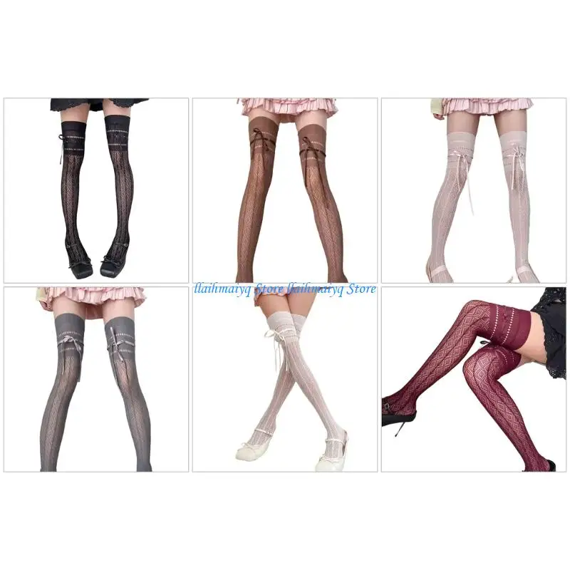 

573B Women Antis Slips Socks Stockings Laced Up Thigh High Stockings Tights