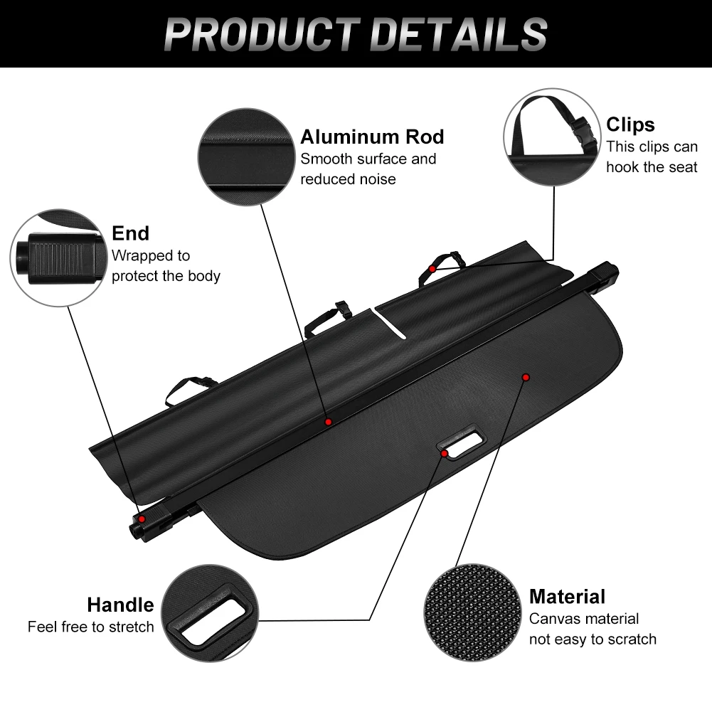 Car Interior Cargo Cover Trunk Cover Luggage Carrier Curtain Black Retractable Rear Trunk Curtain For Renault Koleos 2009-2018