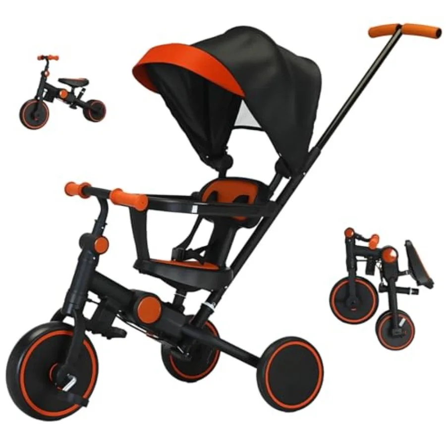 

Foldable 8-in-1 Toddler Tricycle with Canopy for 1-3 Year Olds Push Balance Bike in Blue Ideal Christmas and Birthday Gift for