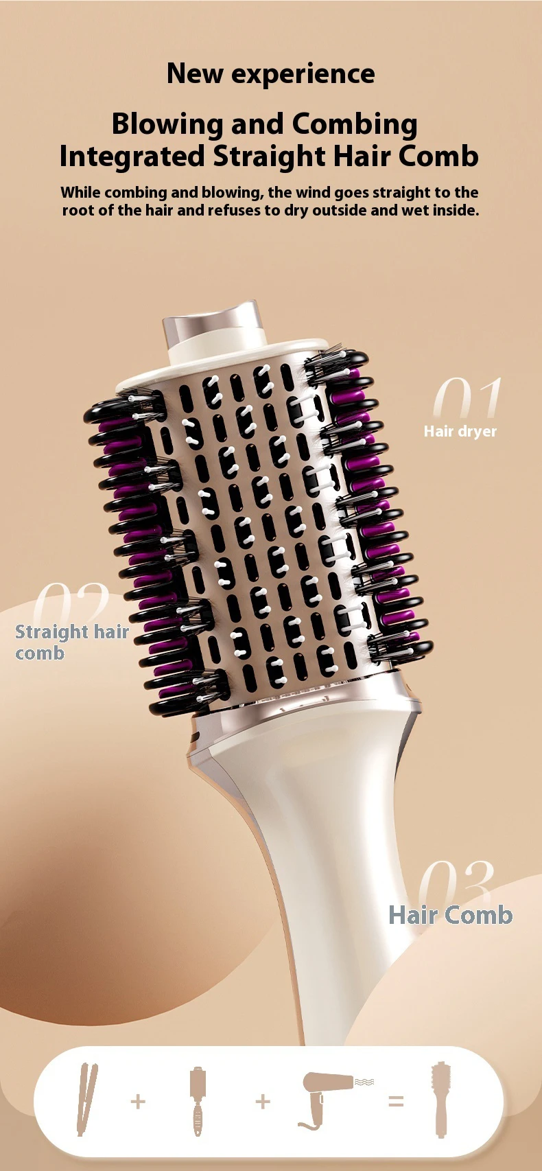 SoftAura 3-in-1 Heißluft-Stylingbürste Automatischer Lockenstab Glätteisen Föhn Nass-Trocken Dual-Nutzung für Zuhause und Salon 2026 Neu – Detail 5