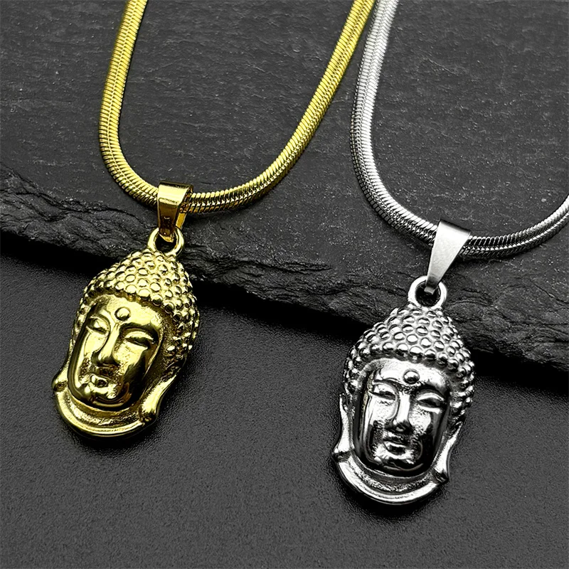 

Bohemia Yoga Buddhism Buddha Head Stainless Steel Necklace for Women Men Gold Silver Color Chain Necklaces Protection Jewelry