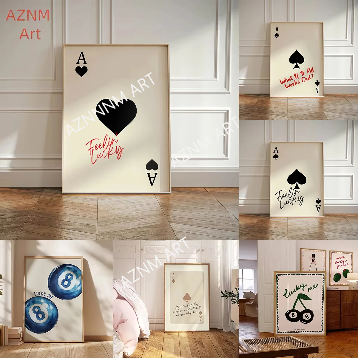 Modischer Leinwanddruck mit Glückskarten-Motiv, Lucky Me Nr. 8 Ball Cherry Food Wandkunst-Poster für die Dekoration von Küche und Zuhause