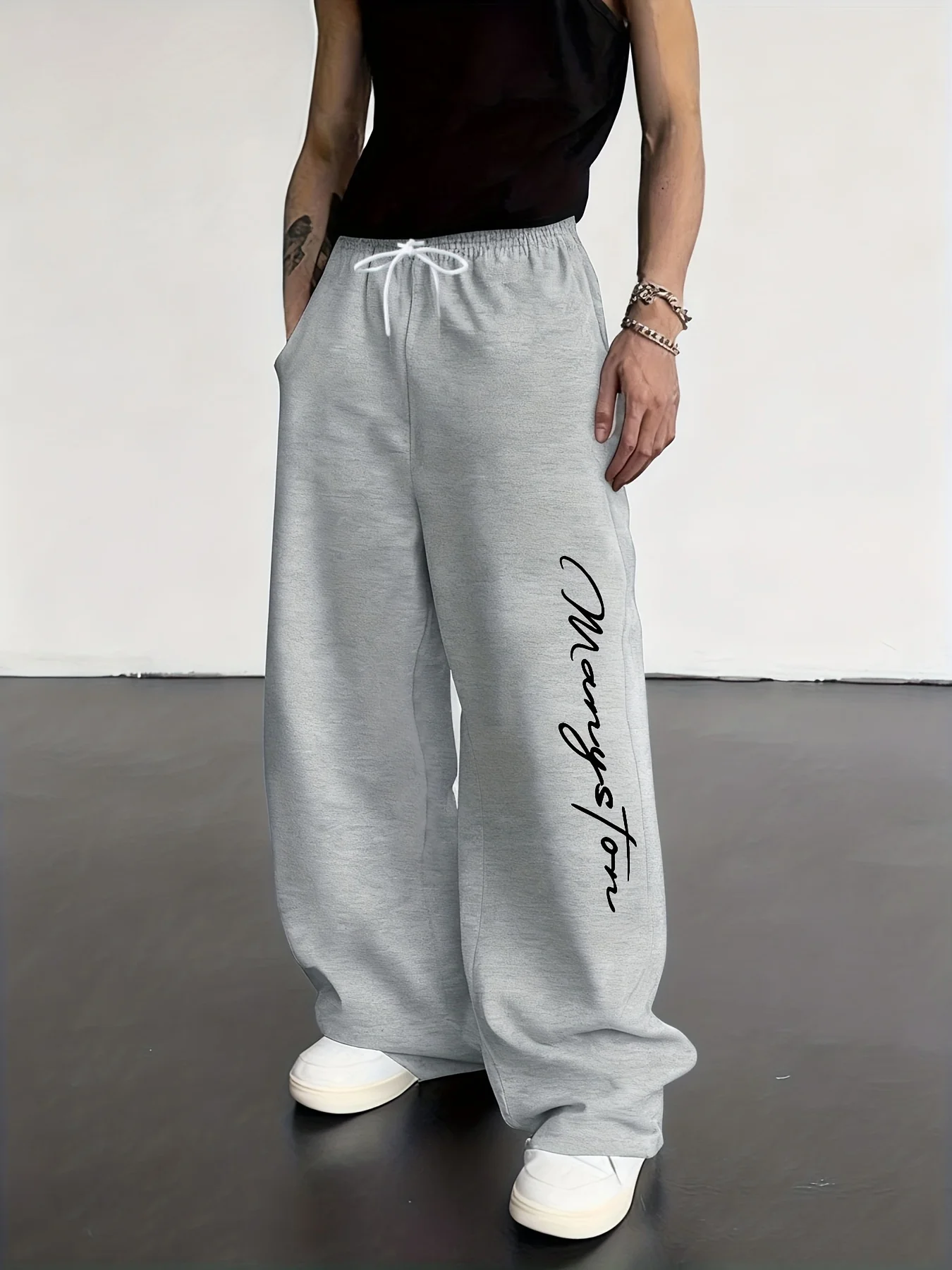 European and American Men's and Women's Wide Leg Casual Pants with Side Letter Printing  Loose and Comfortable  Versatile Pants