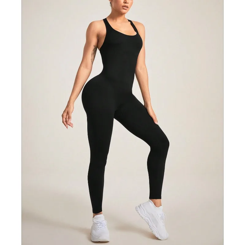 Kriananas Nero Croce Indietro Lettera Stampata Tute per Le Donne 2026 Alla Moda U Collare Traspirante Sportwear Hip Lifting Pantaloni Della Tuta