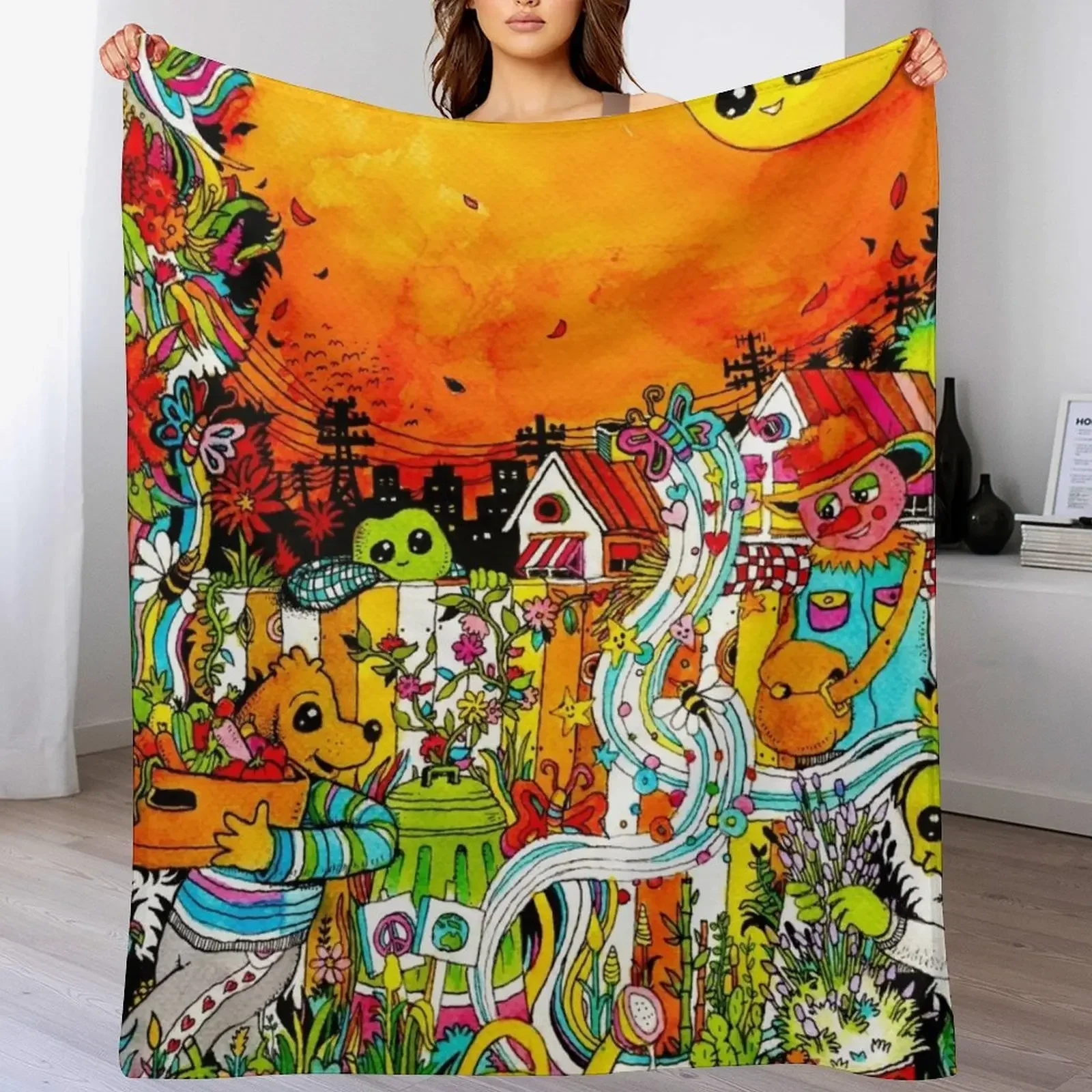 

Urban Farm Time Throw Blanket Soft Plush Blanket as Housewarming Gift
