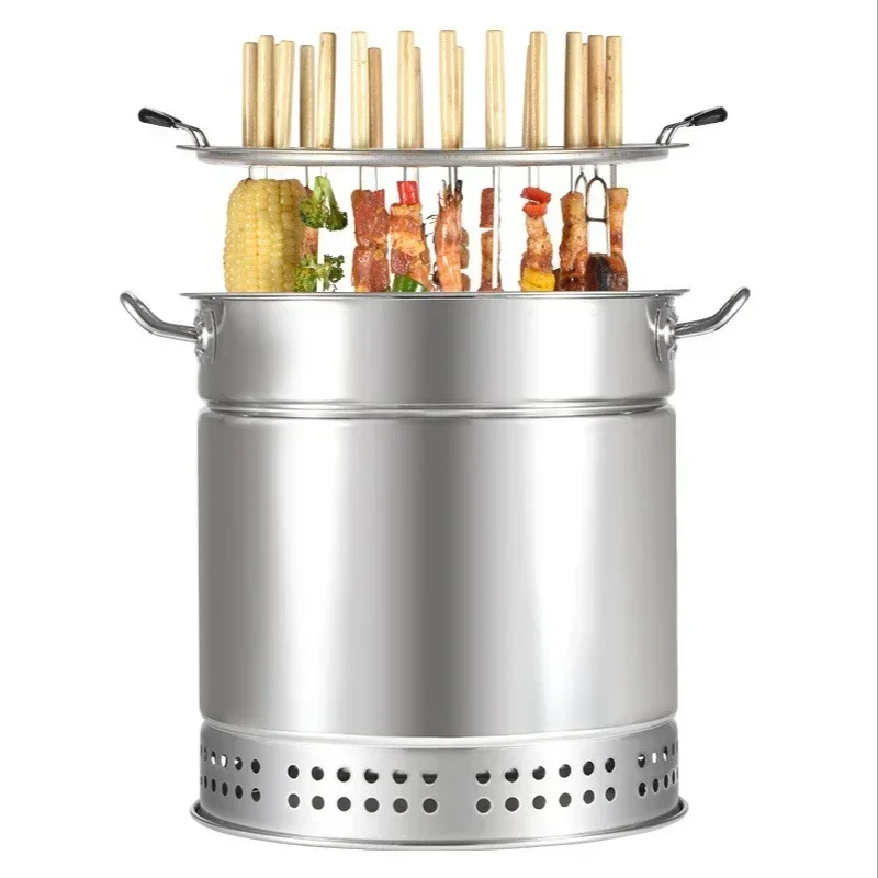 Luxury Outdoor Portable Stainless Steel BBQ Grill Smokeless Operation-free Charcoal Kitchen Camping Barbecue