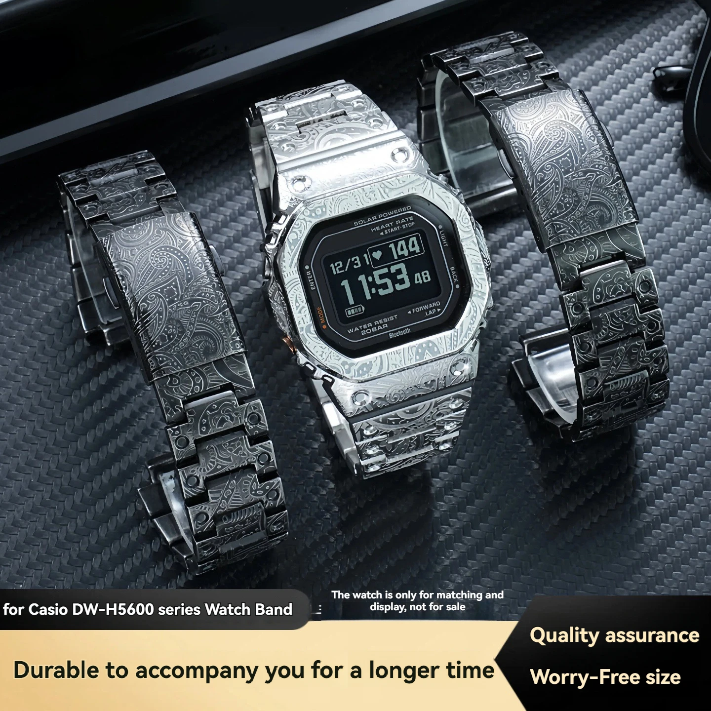 DW-H5600 Metal Mod Kit – Solid Stainless Steel Case & Band for Casio G-Shock Small Square, Vintage Engraved Bezel, Men's Watch