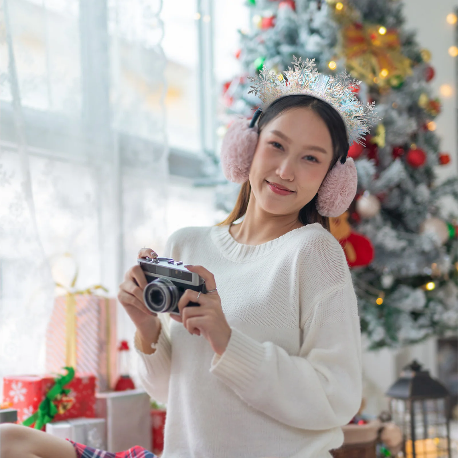 

2 Pcs Christmas Snowflake Headpiece Holiday Headwear Glitter Headbands Ornament