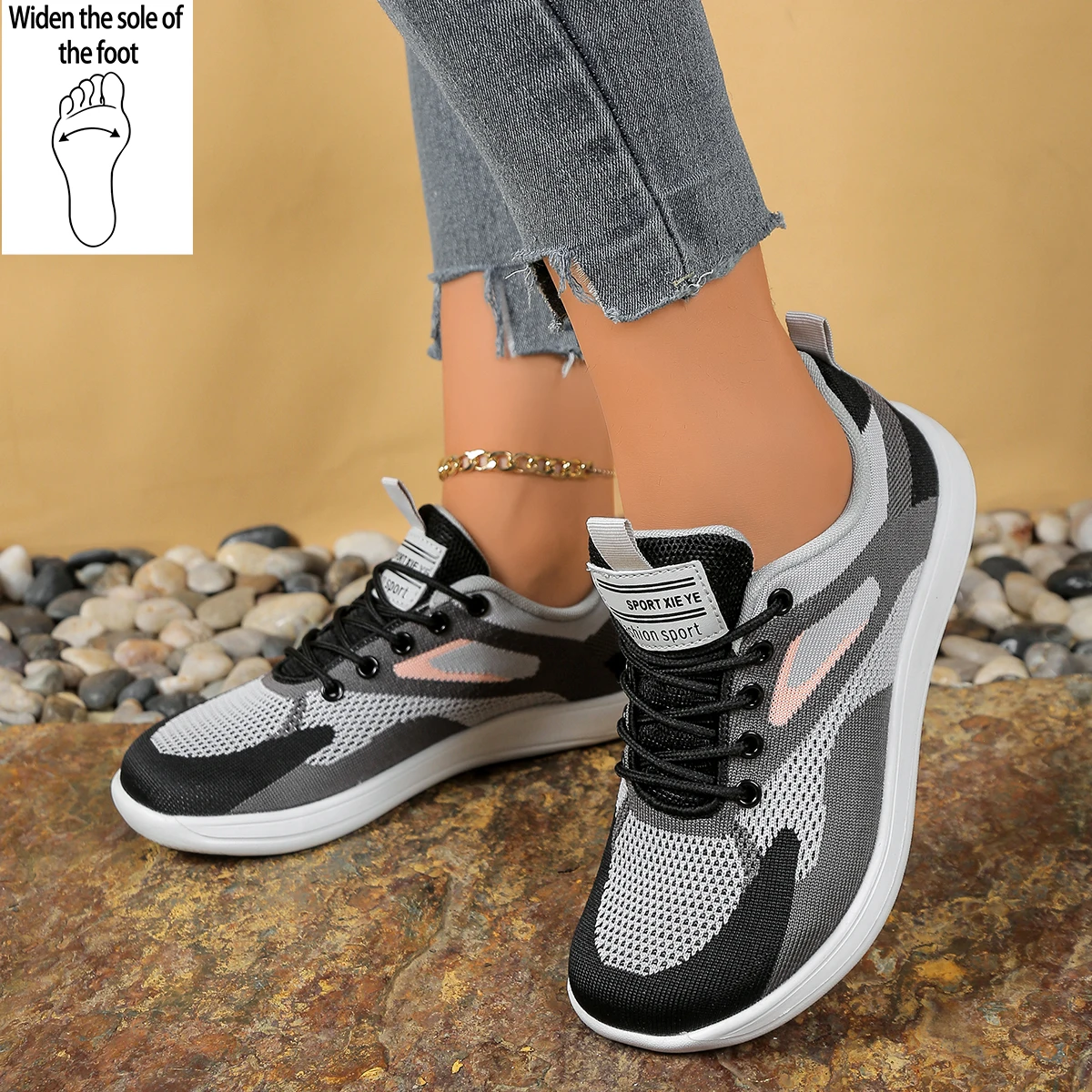 Women's Fashion Patchwork Sporty Sneakers with Lettering and Color Block Decor Front Lacing Fabric Casual Running Shoes