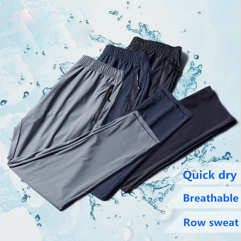 

New Trousers Quick-drying Ultra-thin Ice Silk Stretch Slim Pants 5XL Loose Suitable for 120KG Men Walking Soft Casual Sportswear