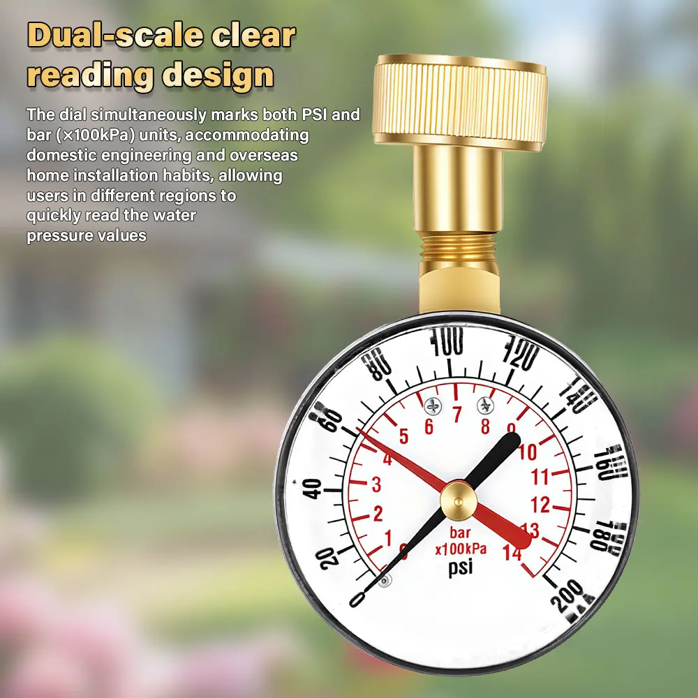 TS-60-200 PSI Wasserpumpen-Druckmesser für Schlauch und Wasserhahn, Gartenschlauch-Wasserdruckprüfgerät – Detail 7