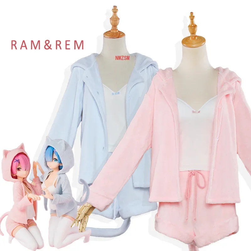 Re:Life in a different world from zero Cosplay Rem Ram Sexy Cat Ear Ver Costume Women Anime Re zero Cosplay Pajamas