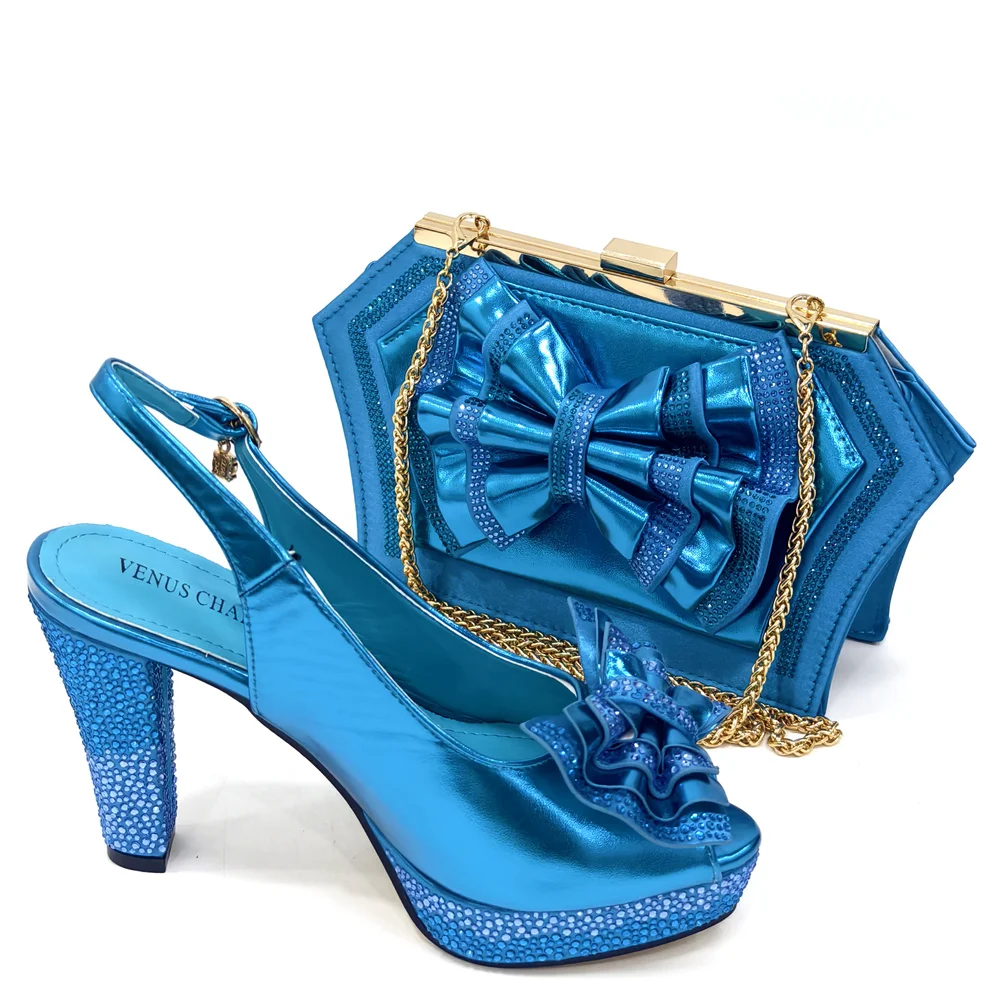 Doershow  Italian Shoe and Bag Set New 2024 Women Shoes and Bag Set In Italy blue Italian Shoes with Matching Bag set HMA1-14