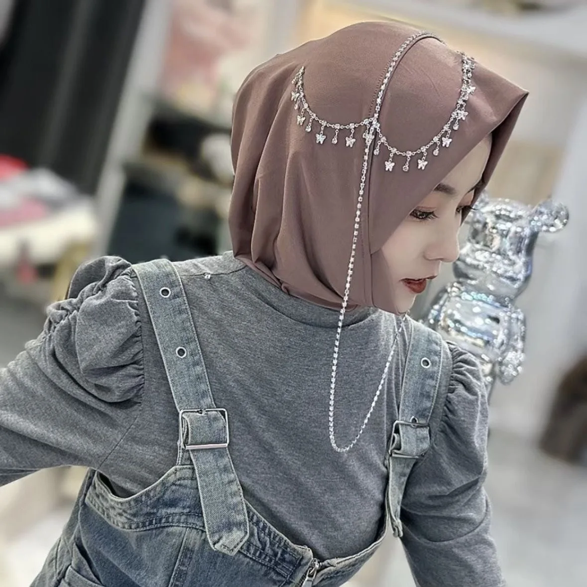 Chains Tassels Moslem Women Muslim Shawls Hijab Head Cover 5