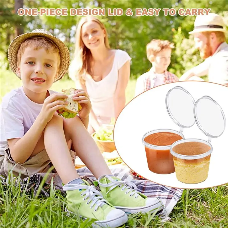ABJO-100 X 1Oz Round Food Container Pots With Lids,Hinged Sauce Pots Reusable Jelly Shot Cups Small Deli Pot Restaurants - view 3