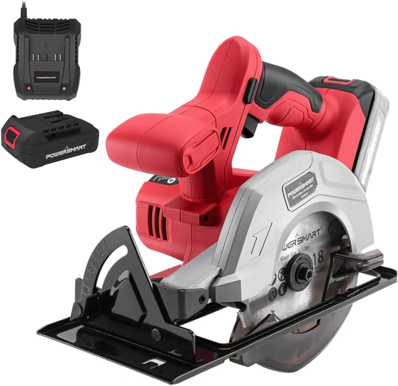 20V 5-1/2 Inch Cordless Circular Saw With 2.0Ah Battery And Fast Charger, 3800Rpm, Max Cutting Depth 1-7/16”(45°), 1-5/8”(90°)