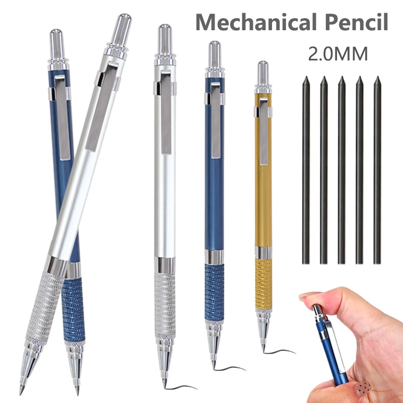 Blue Golden Silvery 2.0mm Metal Automatic Pencil Black Hb Lead Core Smooth Writing School Office Writing Painting Stationery