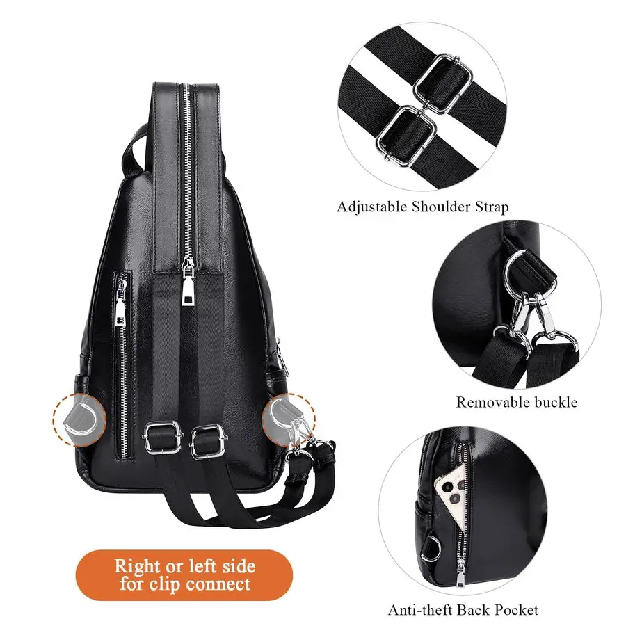 Borsa a tracolla in vera pelle Earth per donna uomo piccola borsa a tracolla causale zaino da pettoO212E classico nero