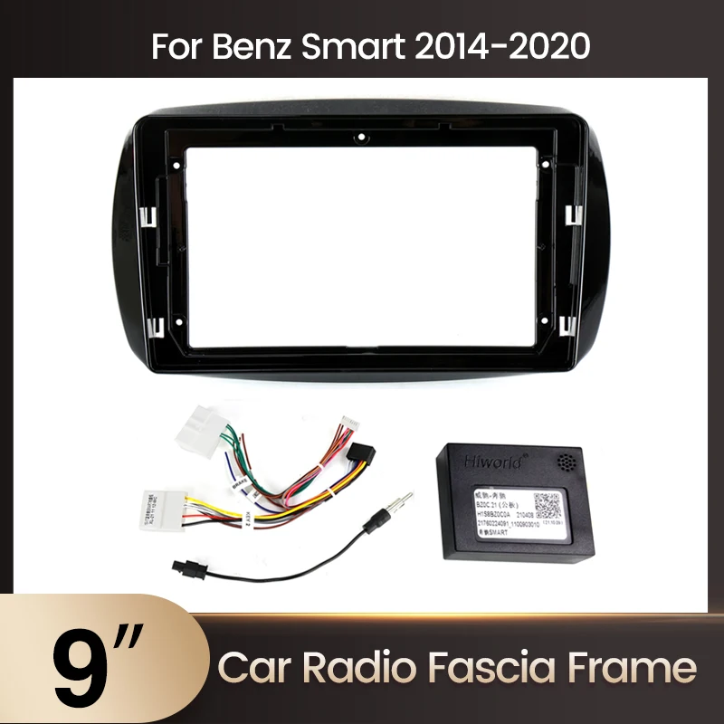 Fascia del pannello del cruscotto dell\'autoradio Android con cavo per Mercedes Benz Smart 453 Fortwo 2014-2020 Kit telaio del frontalino con cornice