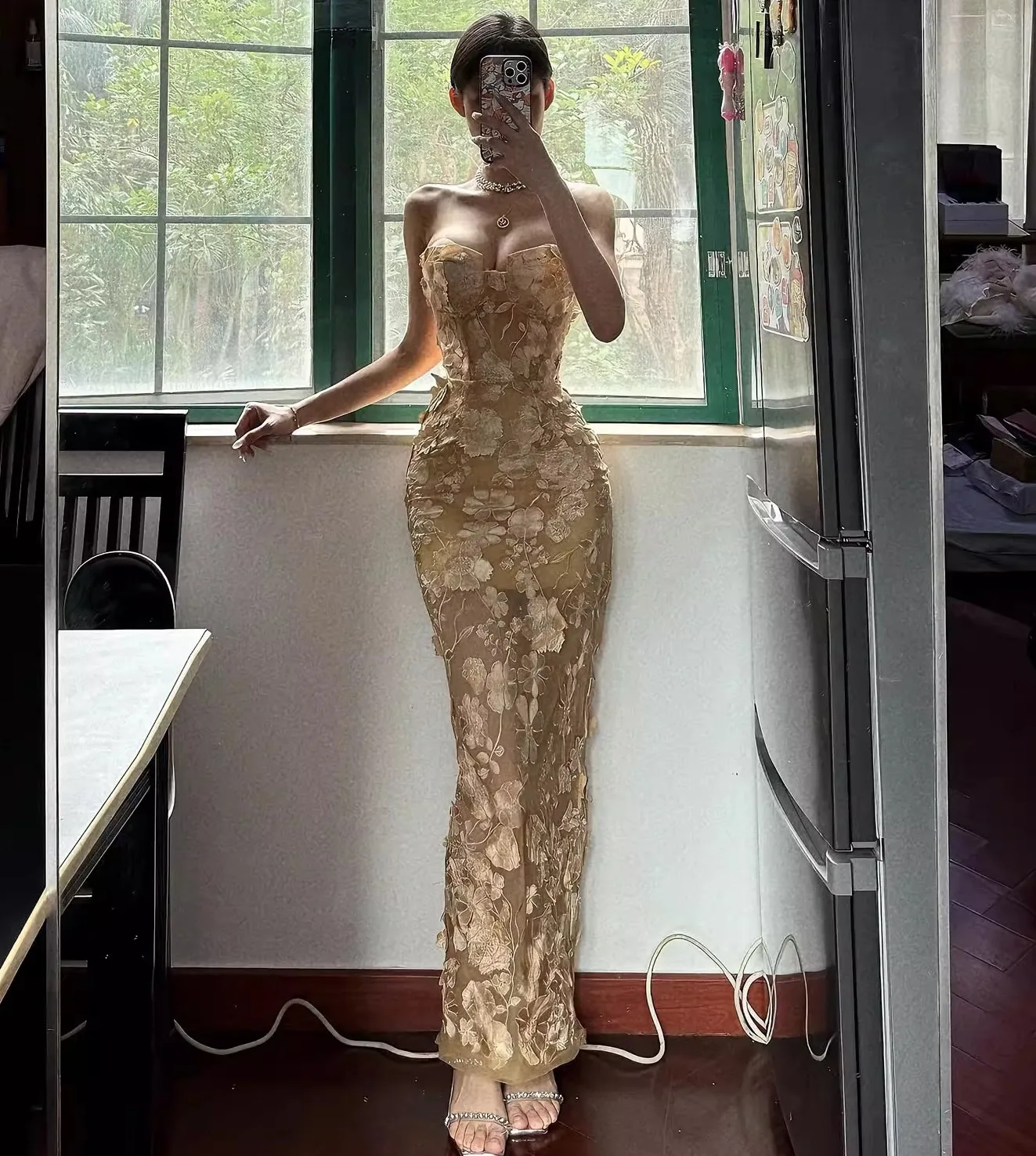 Sexy Champagen Prom Pageant Dress 2026 Sweetheart 3D Lace Appliques Sheath Evening Birthday Formal Gowns Vestidos De Dala